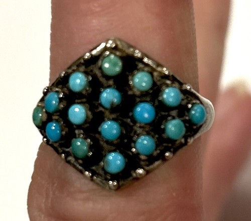 ANILLO FIRMADO ARTESANALMENTE PLATA ESTERLINA TURQUESA PEQUEÑO PUNTO DE COLECCIÓN Talla 7,5 - Imagen 2 de 6