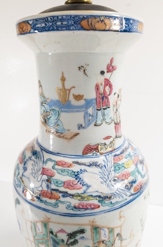 Antique Chinese 19th C. Doucai Famille Rose Table Lamp Vase - Picture 15 of 24