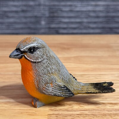 Vintage Handmade Robin Bird Figurine Ceramic Finland Orange Gray Songbird 3''