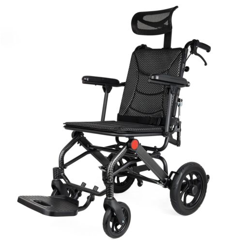 Foldable Reclining Wheelchair, Can Tilt 165 °, with Adjustable Headrest,Portable - Picture 3 of 11