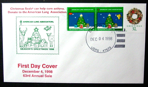 US, 1998 Santa Claus Indiana FDC & Tied On, Spanish Text, Cachet & ALA Seals - Imagen 1 de 5