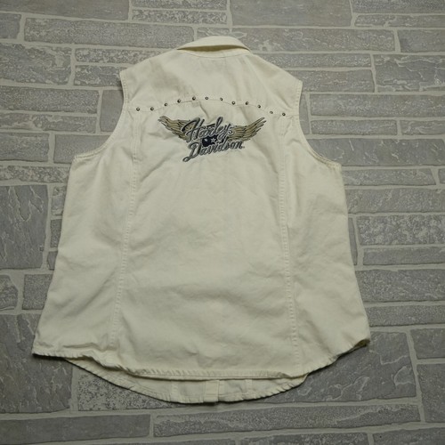 Harley Davidson Vest Womens XL Ivory Pearl Snap Embroidered Canvas Sleevless - Picture 5 of 9