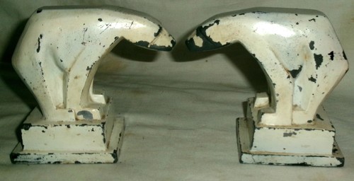 ANTIQUE RONSON USA ARCTIC SEA ICE ART DECO WHITE POLAR BEAR CUB STATUE BOOKENDS - Picture 7 of 14