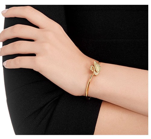Swarovski Swan Bangle Gold-Plated Clear Crystal Pave Authentic NEW 5083133 - Picture 13 of 15