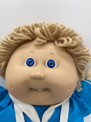 Cabbage Patch Kids Boy Doll Blonde Hair Blue Eyes Dimples Tooth Blue Jump Suit C - Picture 7 of 9