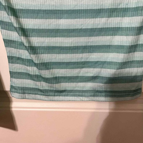 CALI BE Womens Top Size Small Striped Mock Neck Long Sleeve Ribbed Green Blue - Picture 6 of 10