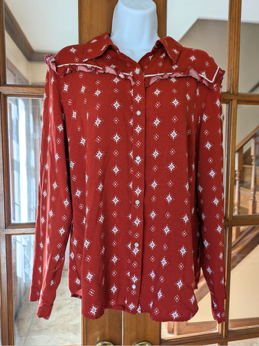 Wrangler Retro Women's (L) Western Button-Up Collared Blouse Pearl Button Snaps - 第 23/24 張圖片