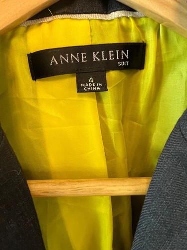 ANNE KLEIN Wool Blend Dark Grey One Button Neon Lined Dressy Blazer Jacket 4 - Picture 7 of 8