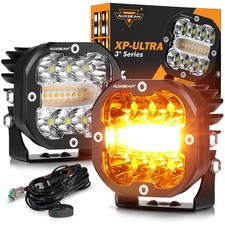 AUXBEAM 3" LED Work Light Bar Strobe Flash Amber Cubes Pods Driving Offroad ATV