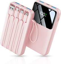 Power Bank, 15000Mah Portable Charger with Built in Cable, 22.5W Fast Charging,