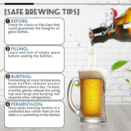 YEBODA 32 oz Amber Glass Beer Bottles for Home Brewing with Flip Caps,  - Photo 6/8