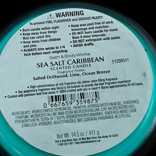 SEA SALT CARIBBEAN 3-Wick Candle Bath & Body Works 14.5 oz Tropical Beach NEW - Picture 6 of 7