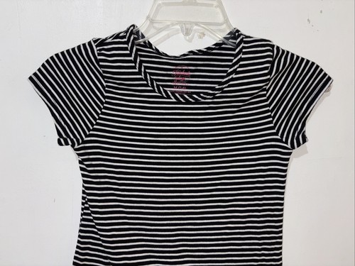 Faded Glory Dress Girls 7-8 Black White Striped Drop Waist Black Skirt Short Slv - Picture 3 of 7