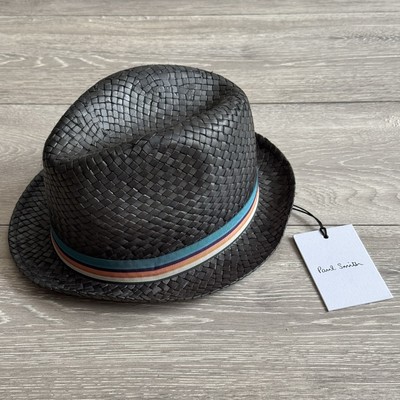 Paul Smith schwarzer Stroh Trilby Hut mit Künstlerstreifen Band Herren - Gr. M - NEU