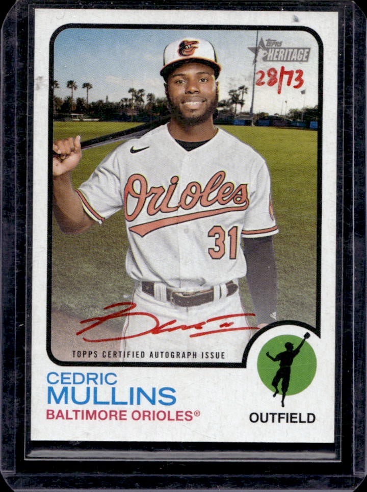 2022 Topps Heritage Cedric Mullins Real One Auto Special Edition Red Ink #28/73