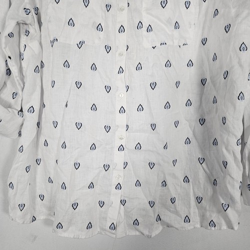 Charter Club Top Women's XL Linen White Paisley Roll Tab Sleeve Button Up Office - Picture 8 of 9