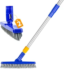 2 Pack Grout Brush with Long Handle, 56.5'' Swivel Grout Cleaning Brush,V-Shape