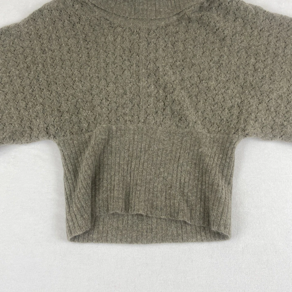 Suéter de lã mistura de cabelo de coelho malha aberta quimono manga larga gola capuz - Imagem 4 de 4