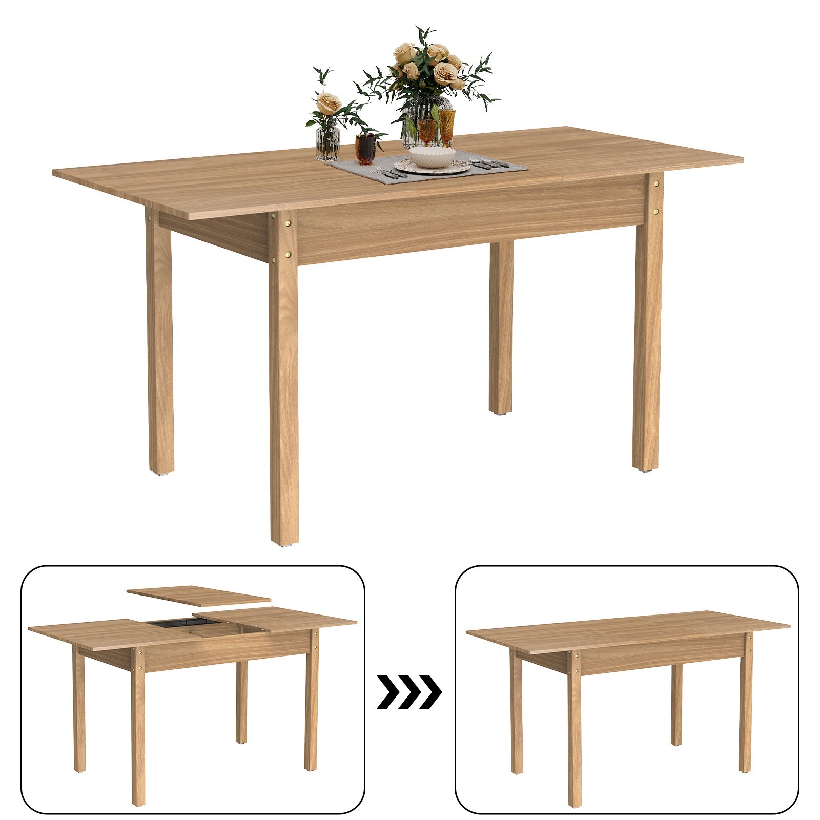 Extendable Dining Table 110-150cm Large Wooden Kitchen Desk Space Saving