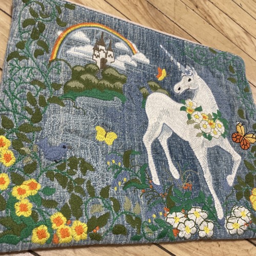 TOTEM Tasche Vintage Leder Einhorn Blumen bestickt Denim Fee Boho Reißverschluss Handtasche - Bild 11 von 23