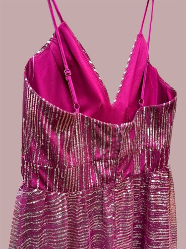 Crystal Doll Pink/Gold Sequin Formal Gown Sexy Maxi Party Sparkle Dress Size 13 - Picture 4 of 5