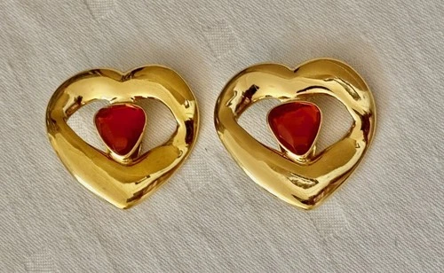YSL Vintage Hearts Clip on Earrings with Poured Glass