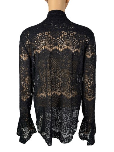 Denim & Supply Ralph Lauren Women XL Top Black Lace Button Front Floral NWT $145 - Picture 5 of 12