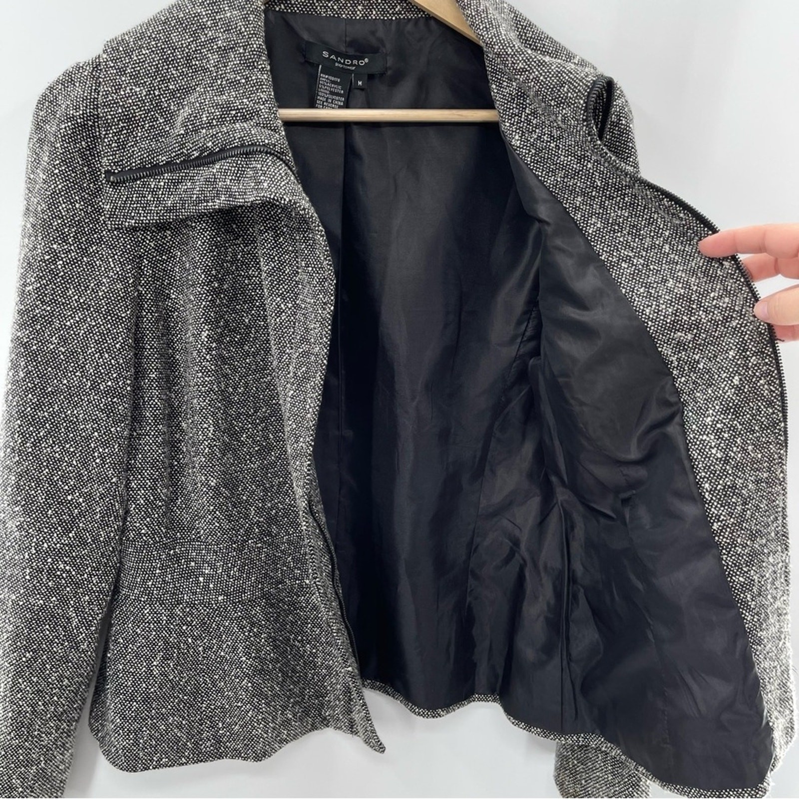 Sandro Vintage Structured Full Zip Herringbone Tw… - image 6