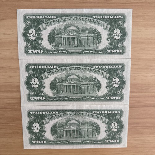 1963 Set Of 3 Consective $2 Dollar Bill Red Seal Note - Picture 4 of 4