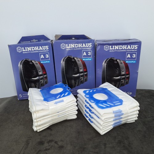 GENUINE LINDHAUS ARIA A3 MICROPOR VACUUM-FILTER BAGS, 5 BAGS PER BOX NEW 3 Boxes