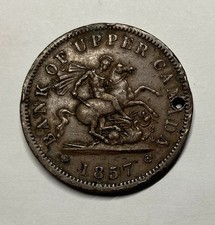 1857 Bank of Upper CanadaOne Penny Token -Holed- PC6D