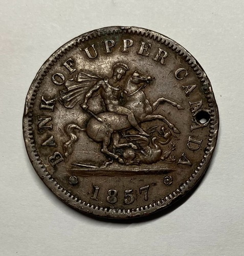 Ficha de un centavo Bank of Upper Canada 1857 - Agujero - PC6D - Imagen 1 de 2