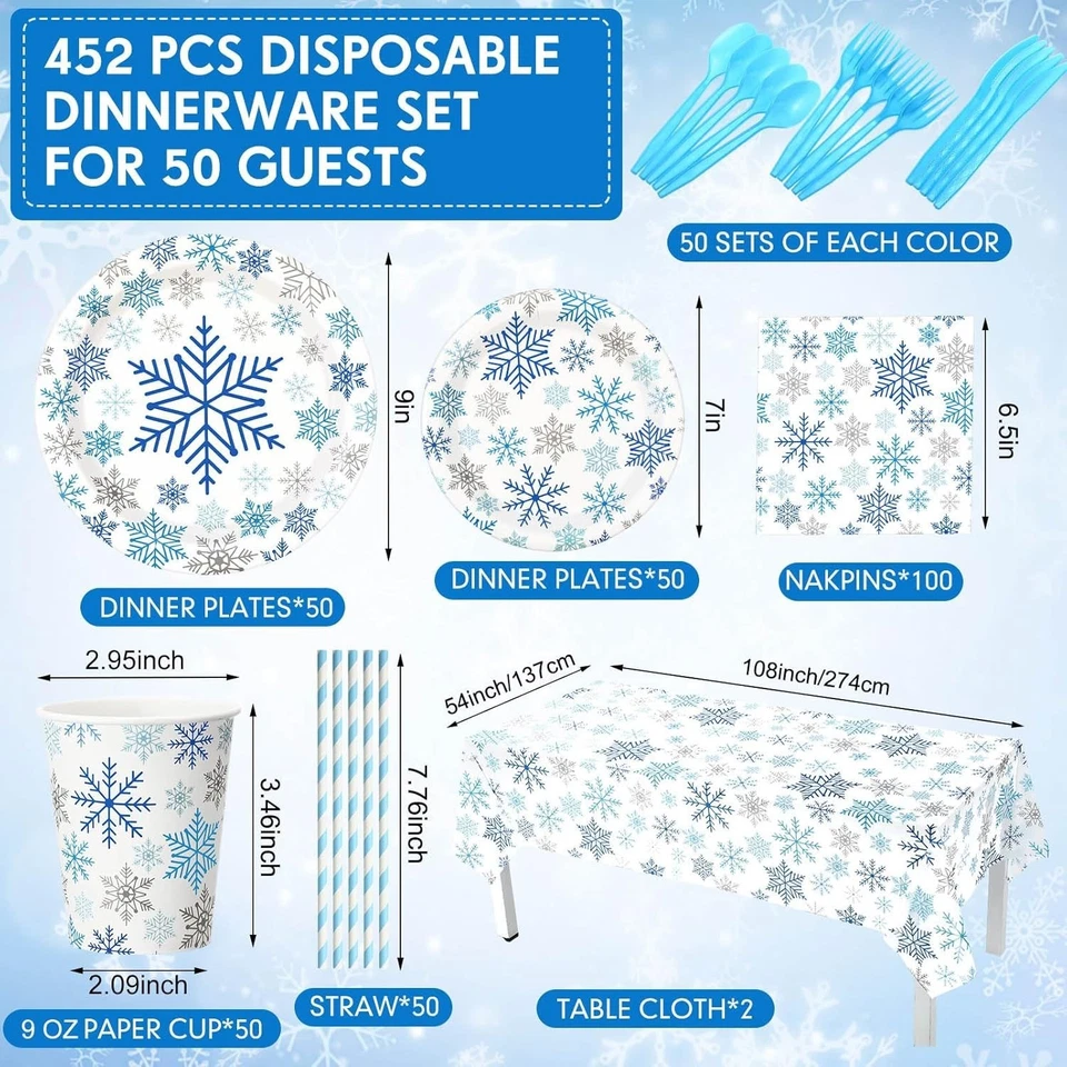 452 peças suprimentos de festa floco de neve inverno para 50 convidados - elegante e conveniente - Imagem 4 de 4