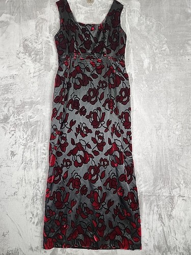Abito lungo vintage velluto donna 8 nero rosso burnout senza maniche vamp gotico sera - Foto 1 di 9