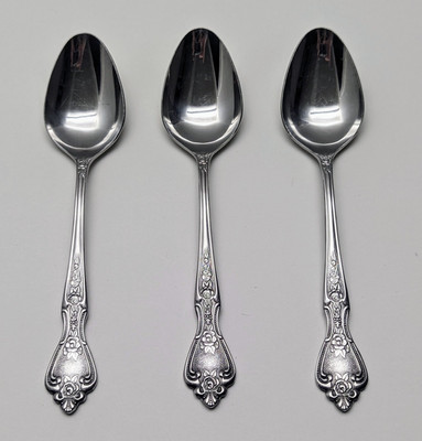 3 Vintage NORMANDY Stainless Japan SERVING SPOONS 8-3/16'' Floral Roses Glossy