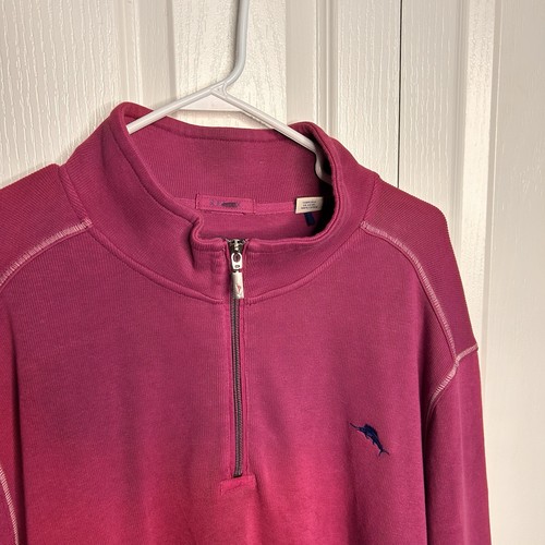 Tommy Bahama Tobago Mens XXXL Pink Purple Long Sleeve Sweatshirt 1/4 Zip Logo - Picture 4 of 8