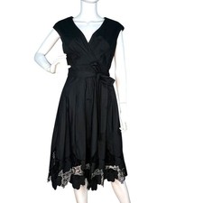 Shani Women’s Midi Dress Fit & Flare Poplin Lace Dark Romantic Black Size 4