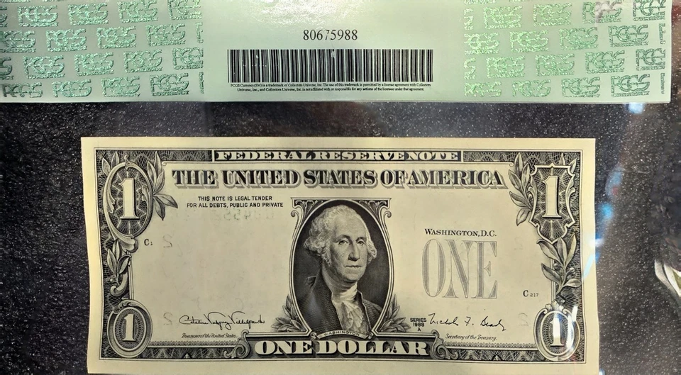 $1 1988A 2 Errors In 1 Note Missing Third Printing / Print Face On Back PCGS 65 - Image 2 of 4