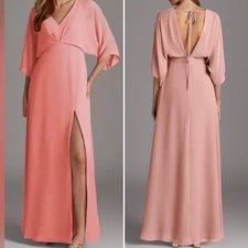 NWT - Size 14 - Pink - Asymmetrical Wrap Gown with Flutter Sleeves By Azazie