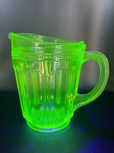 1930's  Anchor Hocking Glass Pitcher Colonial  Uranium green Depression Glass