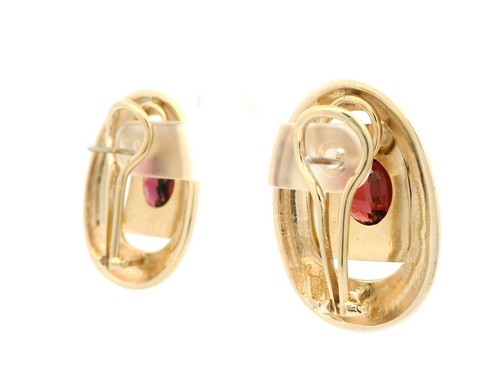 14k Yellow Gold 5ctw Garnet Large Oval Dual Finish Geometric Omega Back Earrings - Picture 6 of 7