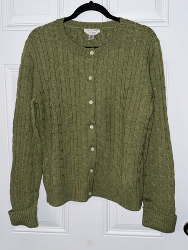 Casual Corner Cardigan Extra Fine Italian Merino Wool Cable Knit Green XL NWT - Picture 3 of 8