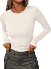 Women's Ribbed Crewneck Underscrub Tops - Slim Fit Layering T-Shirts