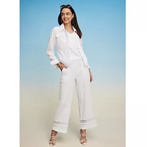 Isaac Mizrahi Bridgehampton Gauze Wide Leg Ankle Pants Bright White Size Medium - Picture 5 of 6
