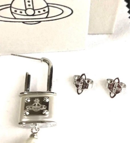 Vivienne Westwood Padlock Earrings Silver Pearl Jewelry with drawstring - Picture 3 of 24