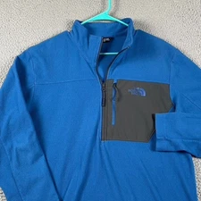 The North Face 1/4 Zip Pullover Fleece Sweater Men's Large Blue Pocket Outdoors