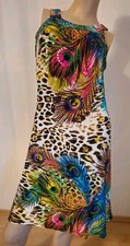  Kleid Minikleid Dress Beach Leo,- Pfauenfedern Print Kofferkleid Gr.M