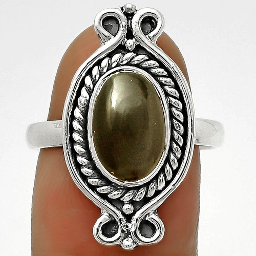 Anillo de plata de ley 925 con piedra lunar gris natural s.8.5 joyería R-1108 - Imagen 1 de 5