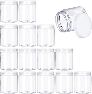 15 Pack 6oz Clear Plastic Jars Wide-mouth Storage Containers,Refillable Empty 