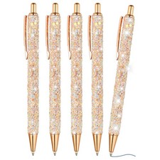 Glitter Ballpoint Pen, 5Pcs Sparkly Fancy Glitter Pen, Light Rose Gold